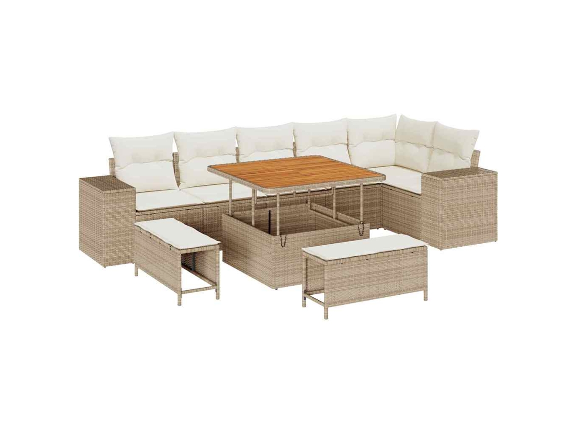 Conjunto 9 Móveis De Jardim Vidaxl Bege Vime Pe (100 X 100 X 71 Cm)