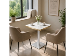 Mesa De Jantar Quadrada Com Tampo Uv Imitação Mármore E Estrutura Metálica Estilo Moderno