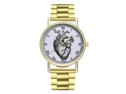 Relógio feminino de quartzo com pulseira de aço, estampa de coração, estilo casual.