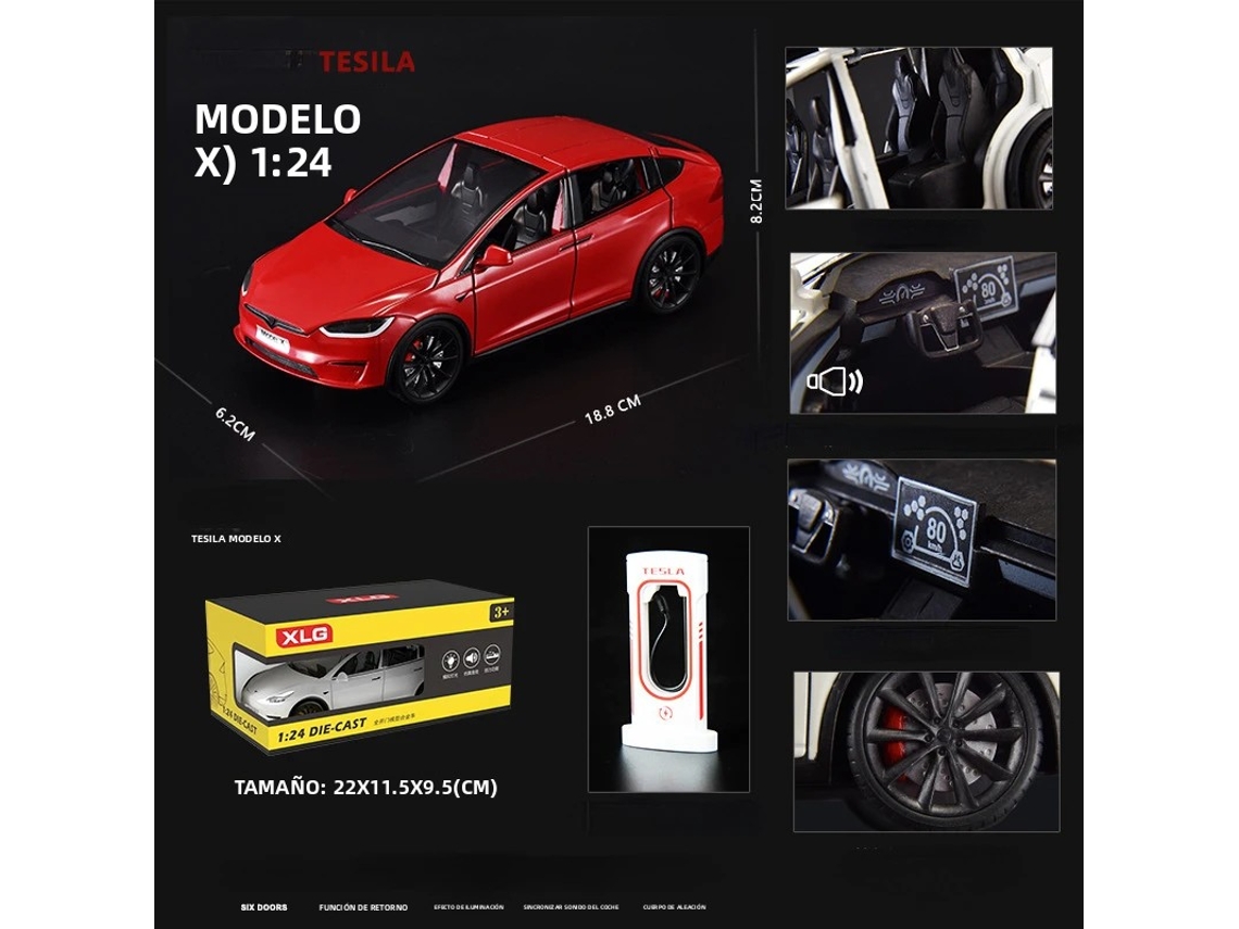 (vermelho) Miniatura De Carro Em Escala 1:24 Com Efeitos Sonoros E Luminosos, Feita De Liga Metálica.