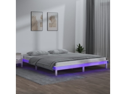 Vidaxl Estrutura De Cama Com Luzes Led 120x200cm Madeira Maciça Branco
