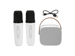 Máquina de karaoke portátil Bluetooth con 2 micrófonos altavoz estéreo para fiestas en casa blanco