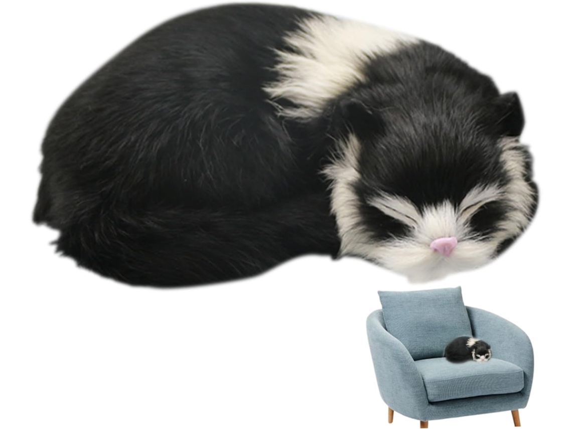 Gato Pelúcia realista dormindo, imitação de pele sintética Boneco.