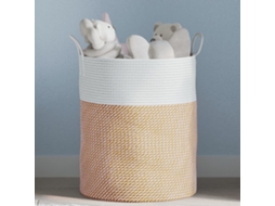 Vidaxl Cesto De Arrumação Ø38x46 Cm Algodão Castanho E Branco