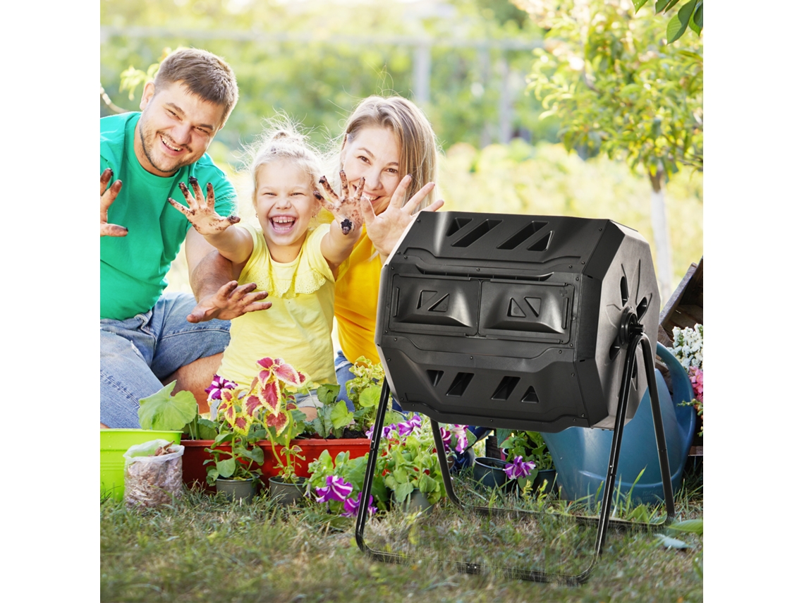 Compost Bin With 2 Bins 160l Capacity Rotating 71cm X 65cm X 96cm Black