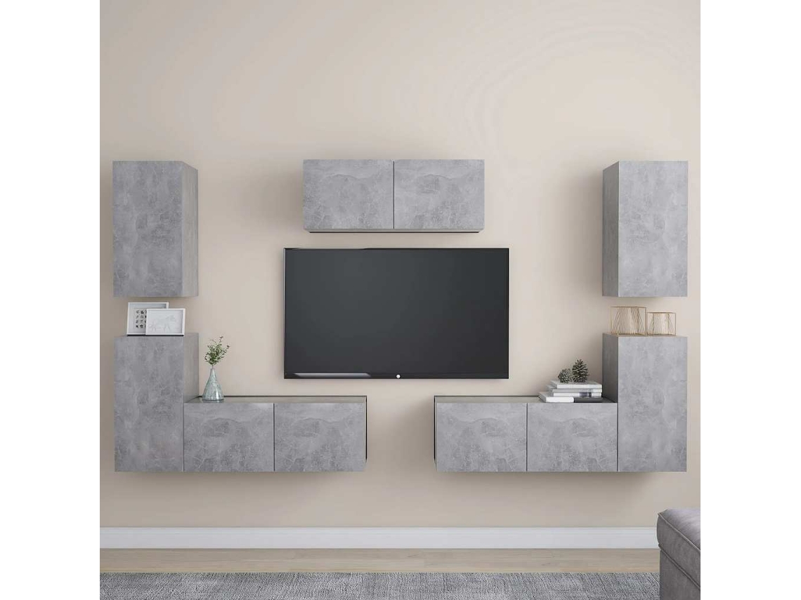 Vidaxl 7 Pcs Conjunto De Móveis De Tv Contraplacado Cinzento Cimento