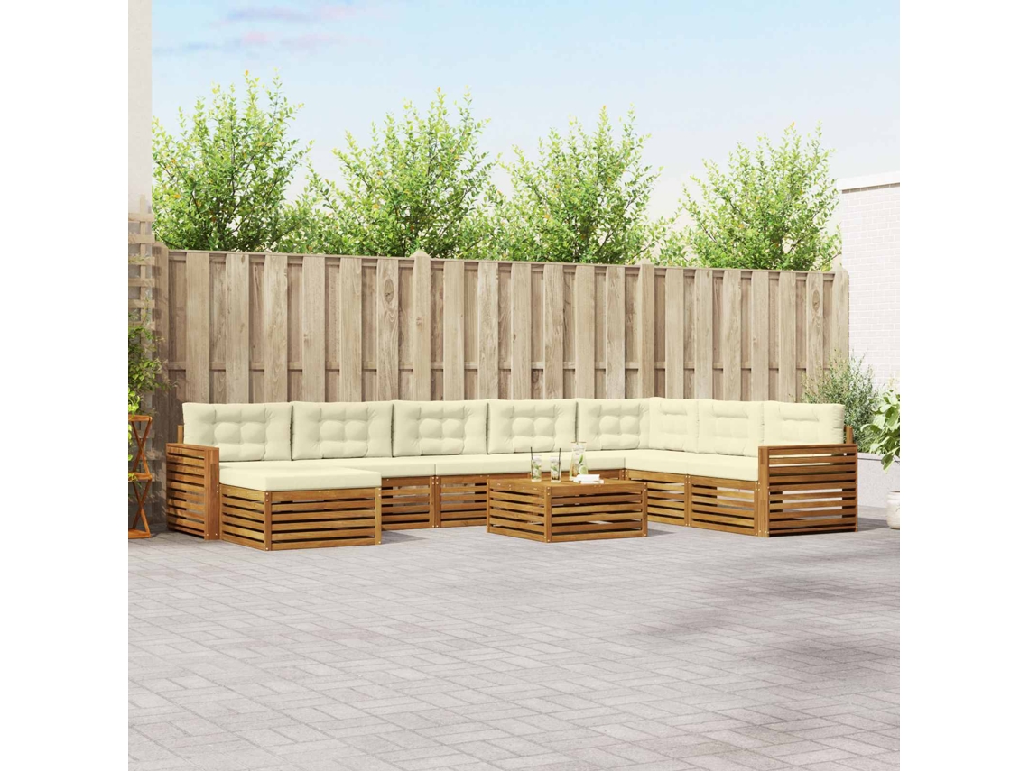 Vidaxl Conjunto De Sofás Para Exterior 9 Unid. Natural E Creme