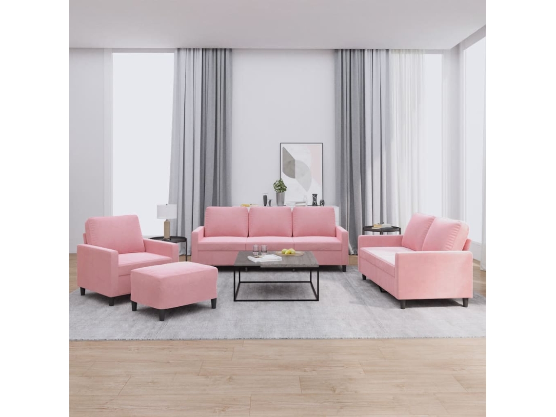 Vidaxl 4 Pcs Conjunto De Sofás Com Almofadões Veludo Rosa
