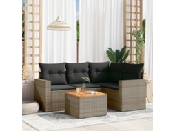 5 Pcs Conjunto Sofás De Jardim C/ Almofadões Vime Pe Cinza Dkd Home Decor