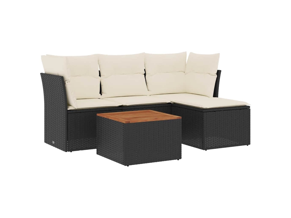 Conjunto de 5 Sofás de Jardim com Almofadões Vime Pe Preto MAISON EXCLUSIVE (5 pcs)
