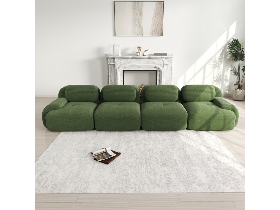 Sofá 4l Verde Veludo Cotelê, Sem Estrutura, 32d, Pet-friendly, Modular, Sem Montagem. Cs