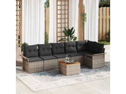Vidaxl Conjunto De Sofá De Jardim 7 Unid. Cinzeto Vime Pe
