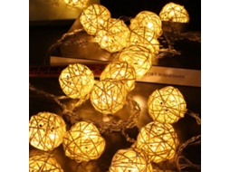 Cordão de Luzes Internas com 40 Bolas de Rattan Led Branco Quente, Classificação Ip20, 5 M, Branco BRILVIBERA (f2)