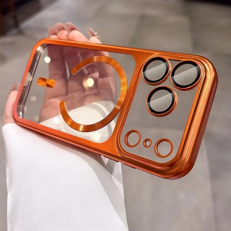 Capa De Celular Transparente E Luxuosa Com Revestimento Eletroplástico Para Iphone (laranja, Iphone 17 Pro), Compatível Com Carregamento Com Fio.