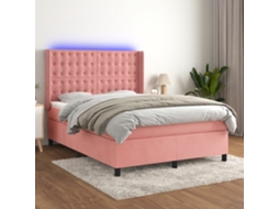Vidaxl Cama Box Spring C/ Colchão/led 140x190 Cm Veludo Rosa