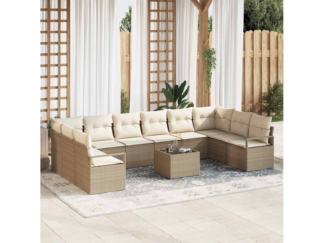 Vidaxl Conjunto De Sofá De Jardim 11 Unid. Bege E Creme Vime Pe