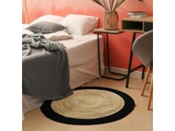 Tapete - A Fábrica De Decoração - Ronda De Juta Engraçada - Diâmetro 90 Cm - Juta/algodão - Faixa Preta