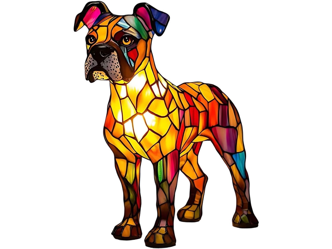 Luminária Noturna De Led Em Formato Cachorro Resina Mosaico Colorida