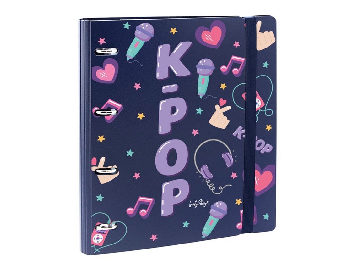 Dossier Escolar 360º A4 com Recarga Quadriculada+separadores LOVELY STORY K pop L/e 4 Argolas Azul Cb2621db