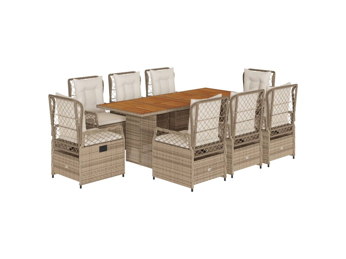 Maison Exclusive - 9 Pcs Conjunto De Jantar P/ Jardim Com Almofadões Vime Pe Bege