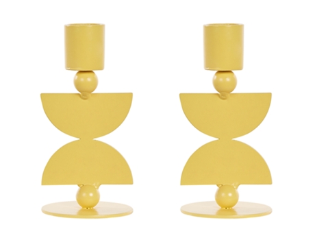 Conjunto de 2 Castiçais BELIANI Daphni (Amarelo - Metal - 13 cm)