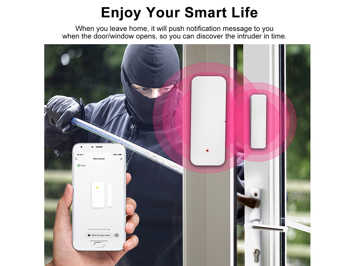 2026 sensor de Puerta Wifi Con Control App Tuya, Alarma de Seguridad Magnética Inalámbrica Compatible Con Alexa Y Ifttt