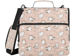 Pasta macia com zíper em formato de gato, altura de ombro, várias bolsas, 3, 8 cm, 3 porta-lápis com sinos, pasta