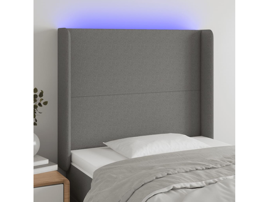 Vidaxl Cabeceira De Cama C/ Luzes Led Tecido 103x16x118/128 Cm Preto