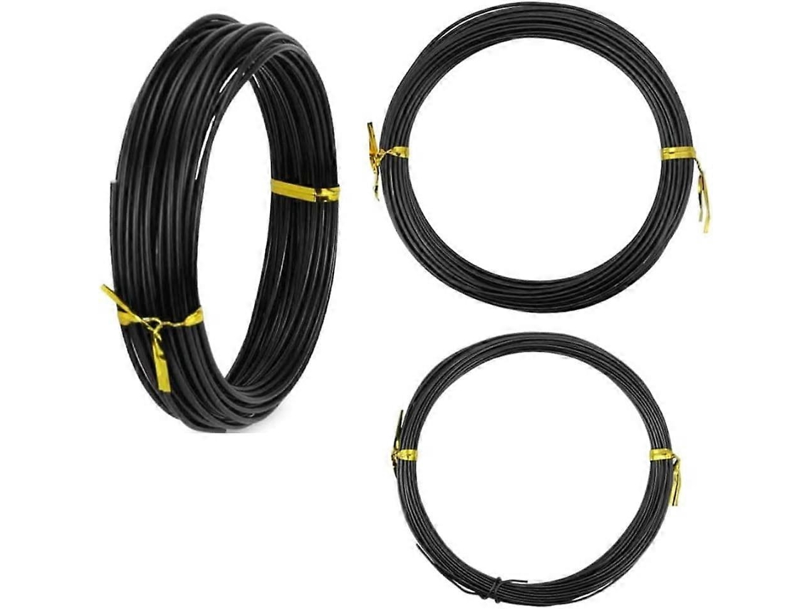 3 Rolos de Cabo de Alumínio Bonsái 3 Tamanhos 1.0mm/1.5mm/2.0mm Anticorrosivo Preto para Jardinagem Manual Diy (10m Cada Um)