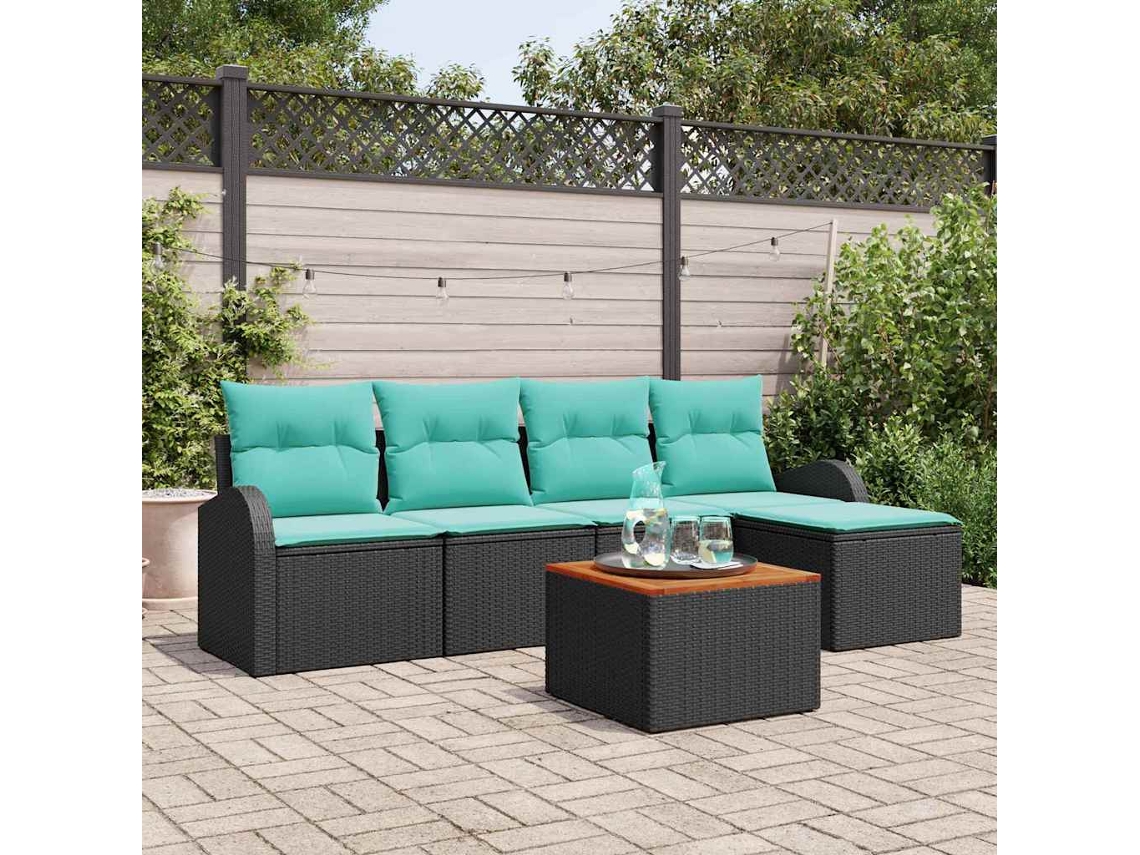 Vidaxl Conjunto De Sofá De Jardim 6 Unid. Preto E Turquesa Vime Pe