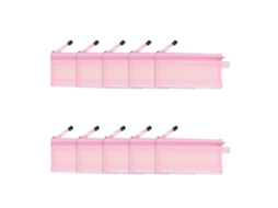 10pcs Bolsa Malla Doble Capa Impermeable Para Papel A6 Estuche De Archivo Con Cremallera Rosa