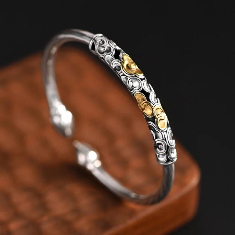 Pulseira Tibetana Budista Com Padrão De Nuvem Auspiciosa, Pulseira Aberta Em Estilo Étnico.