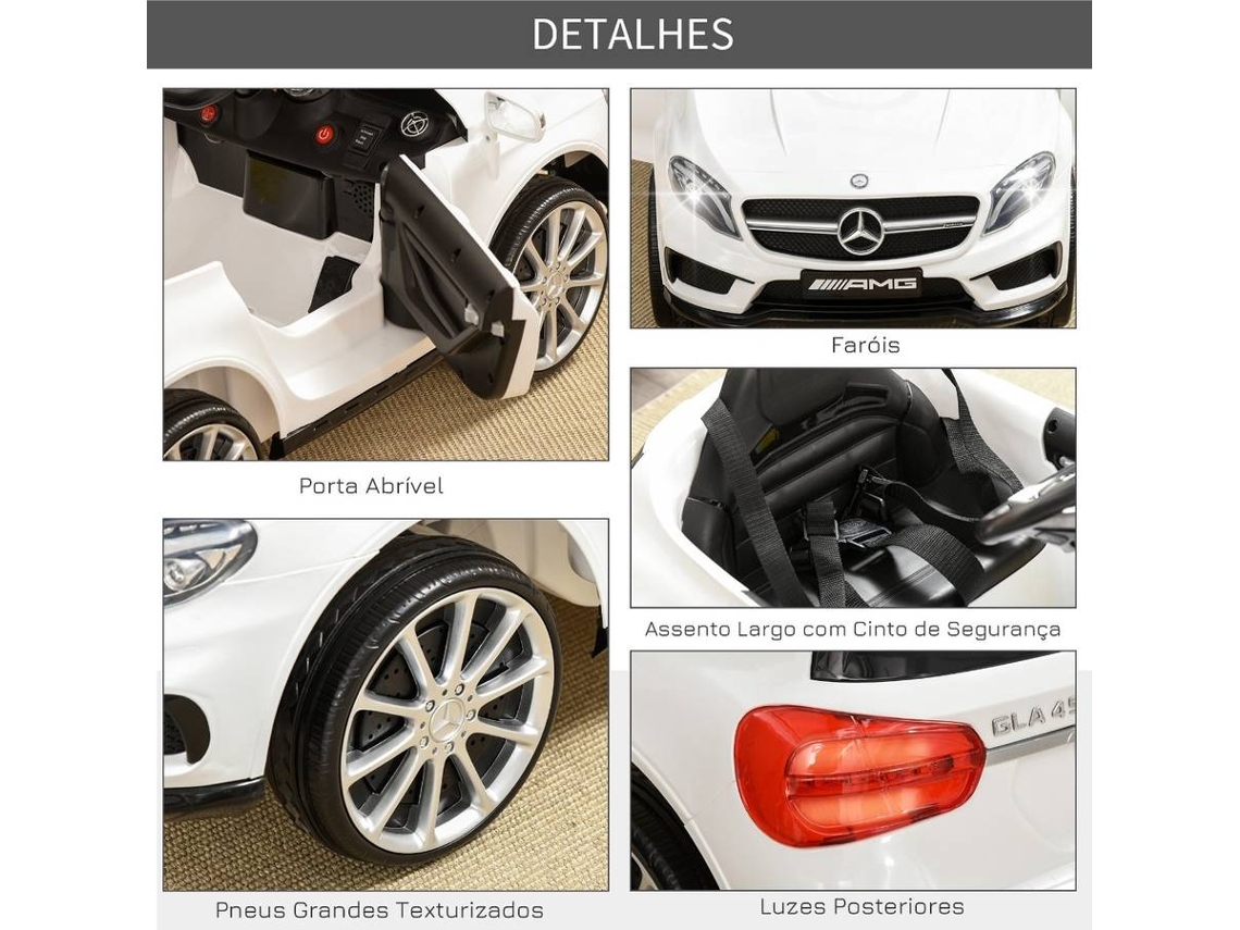 Homcom - Carro infantil elétrico - Mercedes Benz AMG branco, CARROS UM  LUGAR