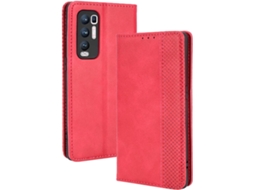 Capa Protetora Portacartões para Oppo Oppo Find X3 Neo HONGWE. Pele Sintética Textura Macia Anti-Choque Retro Vermelho