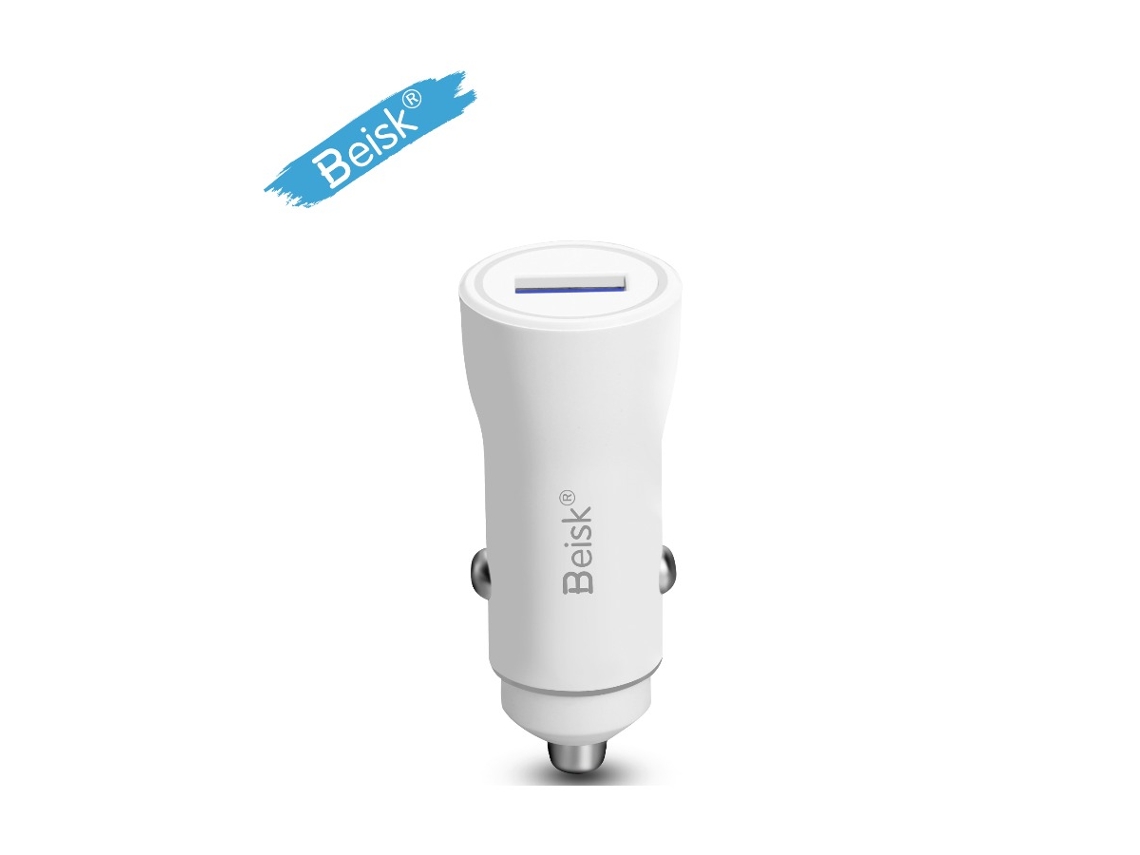 Carregador De Carro De Porta Única Usb De Beisk, Carregador Portátil Branco Do Veículo, Branco 1 Peça