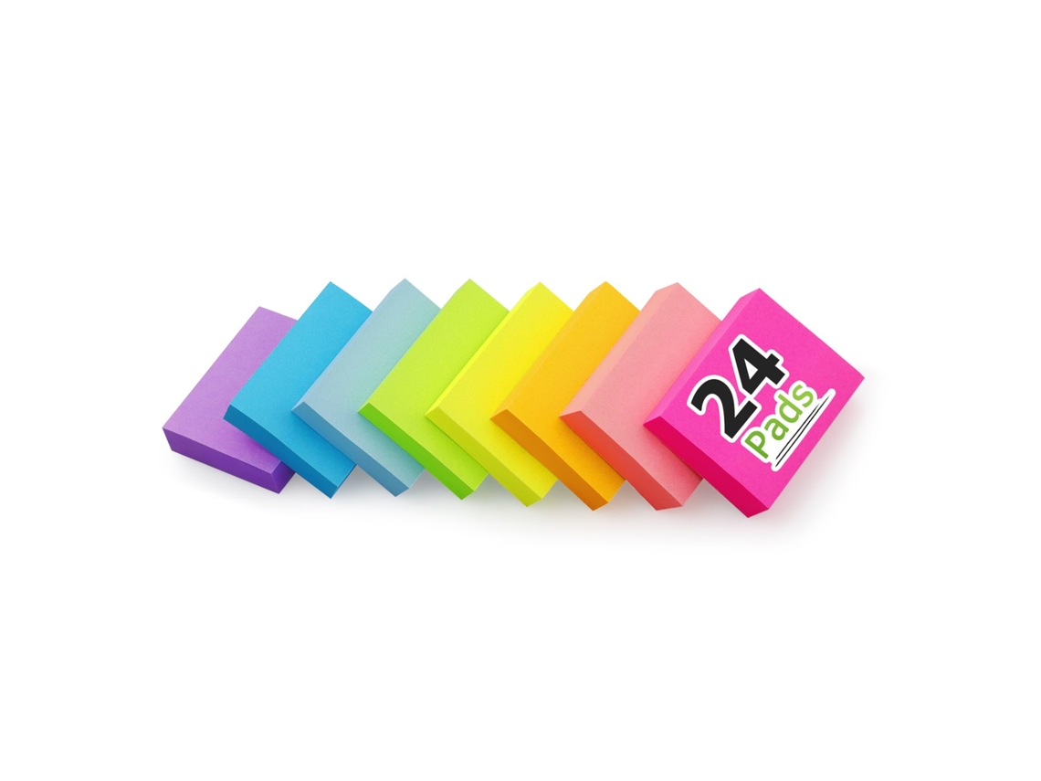 24 Blocos de Notas Autoadesivas de 3, 8 X 5 Cm, Cores Vibrantes BRILVIBERA