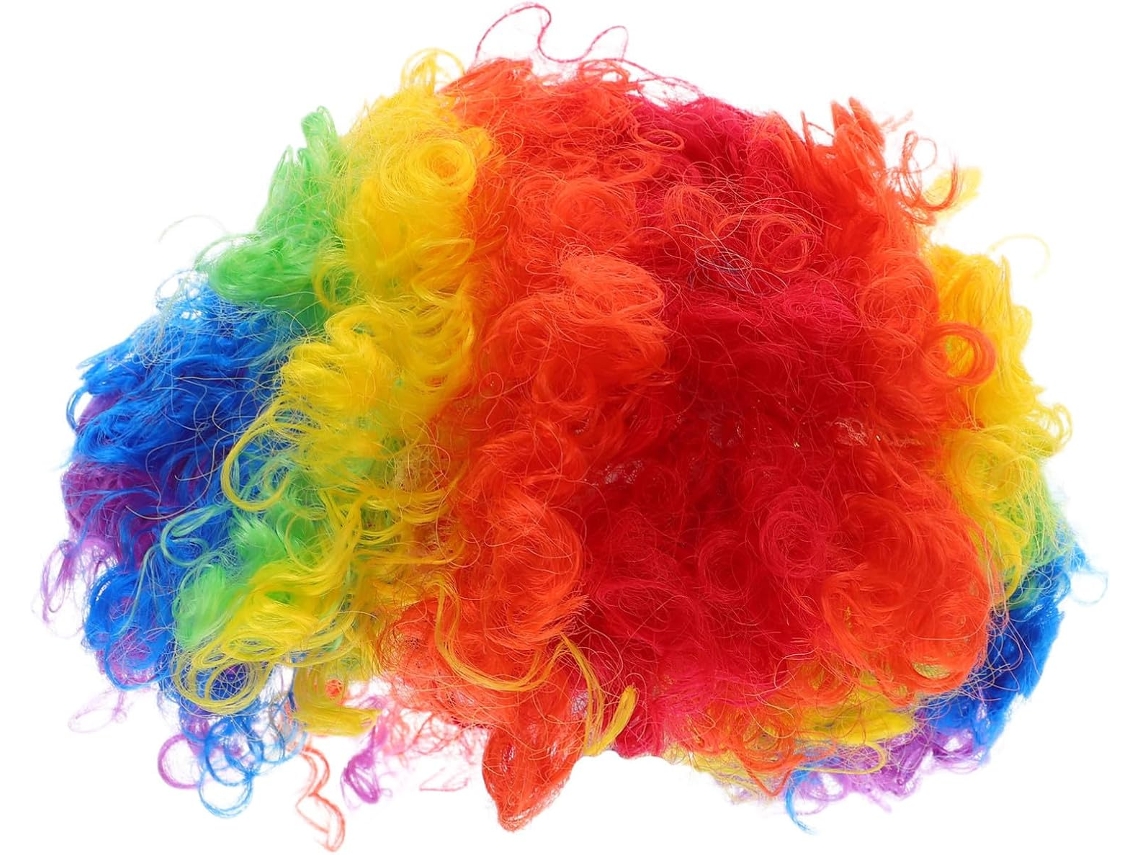 Peruca Afro Cacheada De 4 Peças, Colorida E Estilo Palhaço Original Para Festas Disco.