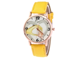Relógio feminino Zhoulianfa, analógico, de quartzo, com pulseira de PU, amarelo, ideal para presente.