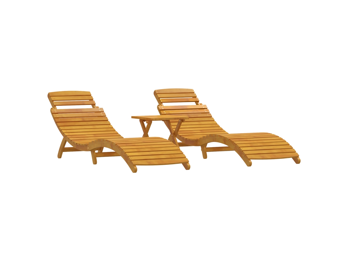 Conjunto 3 Espreguiçadeira Vidaxl Castanho Madeira De Acácia Maciça (55 X 184 X 64cm)