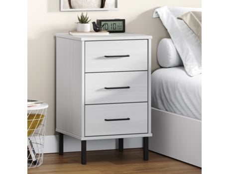 MAISON EXCLUSIVE Mesa Cabeceira com Pernas de Metal Oslo Pinho Maciço Branco