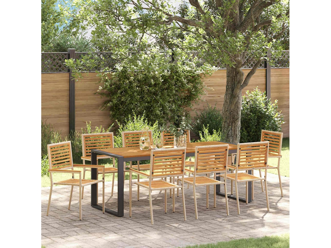 Vidaxl Conjunto De Jantar Para Jardim 9 Unid. Bege E Marrom Vime Pe