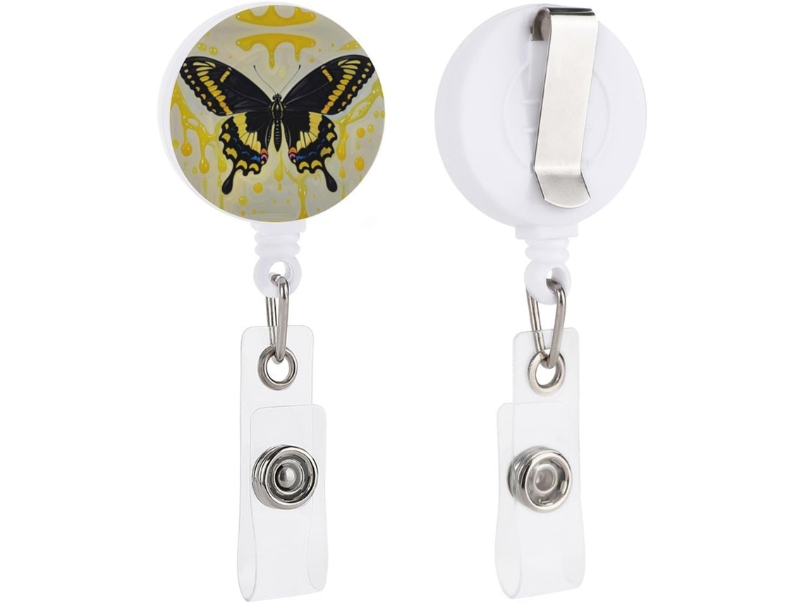 Clip Crachá Retrátil, Clip Identificação com Carimbo Borboleta Dourado, Clip Crachá Enfermagem, Suporte