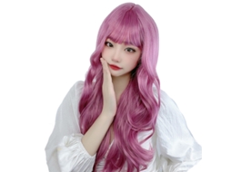 Peluca Sintética De Onda Larga Con Flequillo Para Mujeres Cosplay
