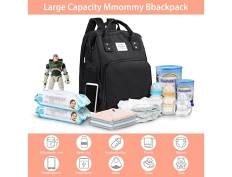 Mochila EALLC Multifuncional para Bebê, Cama Dobrável, Bolsa para Troca de Fraldas para Mamãe Preta