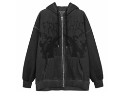Jaqueta Streetwear Feminina Com Capuz, Gola V, Manga Comprida, Tecido Largo Poliéster E Lã, Primavera/outono Preto