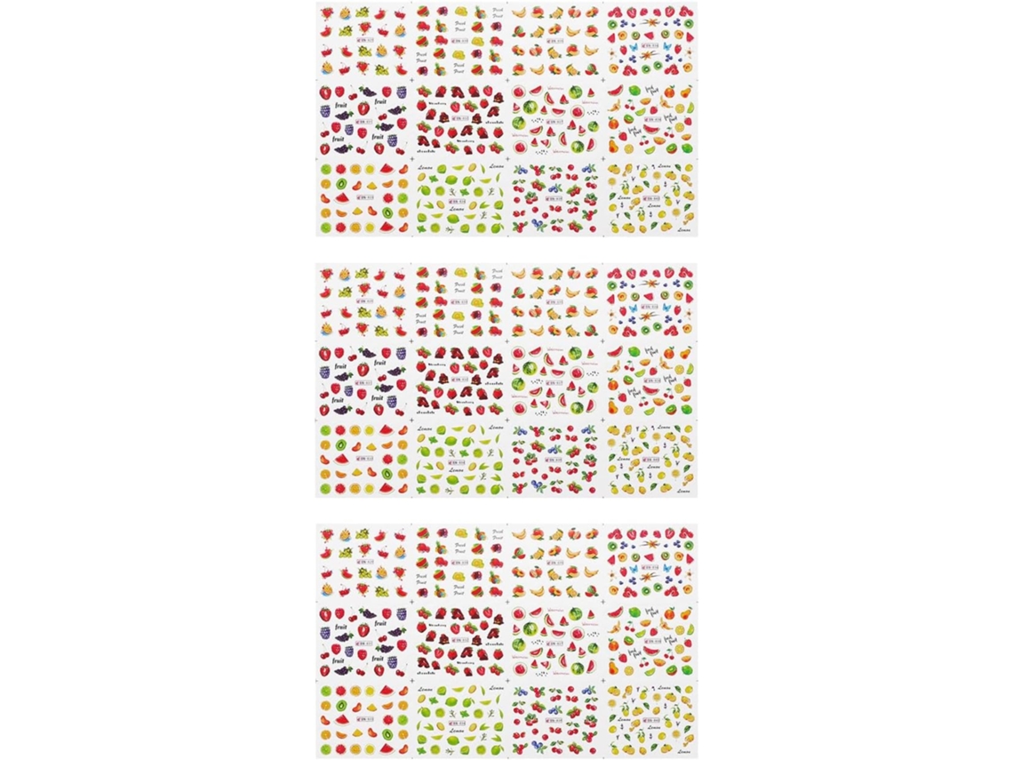 Adesivos De Unhas Elegantes Com Frutas, 3 Folhas Decorativas Leves