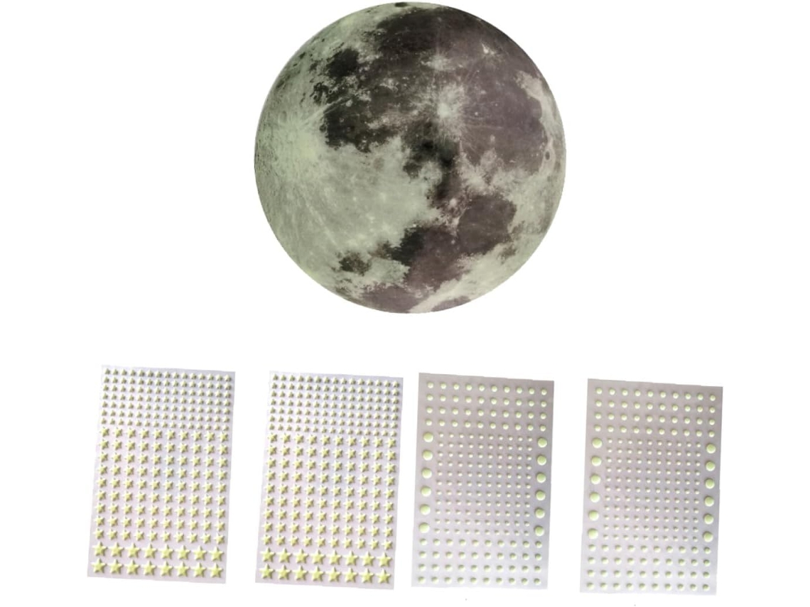 Conjunto De 5 Adesivos, De Parede Diy Com Lua E Estrela, Decalques Fosforescentes Para Quartos De