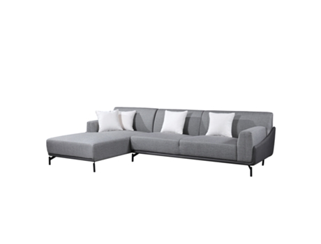 Sofá Esquerdo com Chaise Longue PÄRUMM Puglia 300X90/175X80 Cm 3 Assentos Cinza com Almofadas