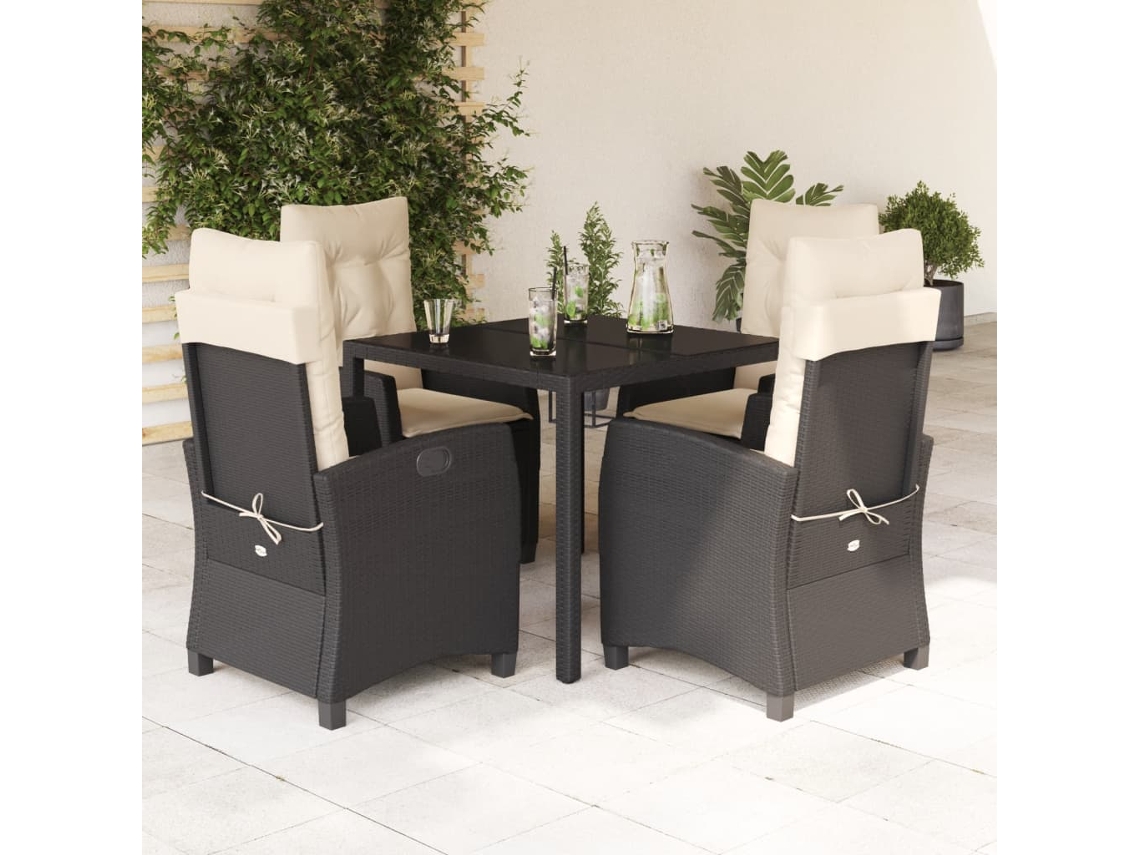 5 Pcs Conjunto De Jantar P/ Jardim C/ Almofadões Vime Pe Preto Dkd Home Decor