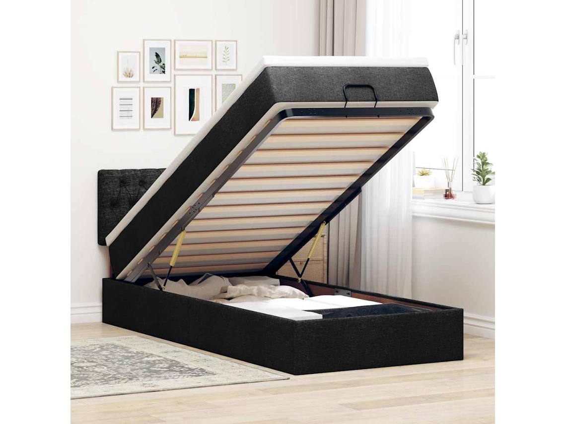 Vidaxl Estrutura De Cama Otomana Com Colchão Preto Tecido